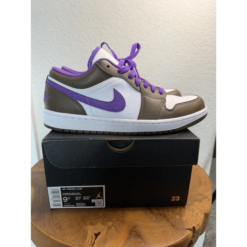 Air Jordan 1 Low Purple Mocha Palomino Wild Berry White 553558-215 Mens 9.5